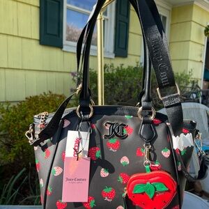 Juicy Couture Sweet N Juicy Strawberry Black Liquorice Tote Bag Crossbody Strap